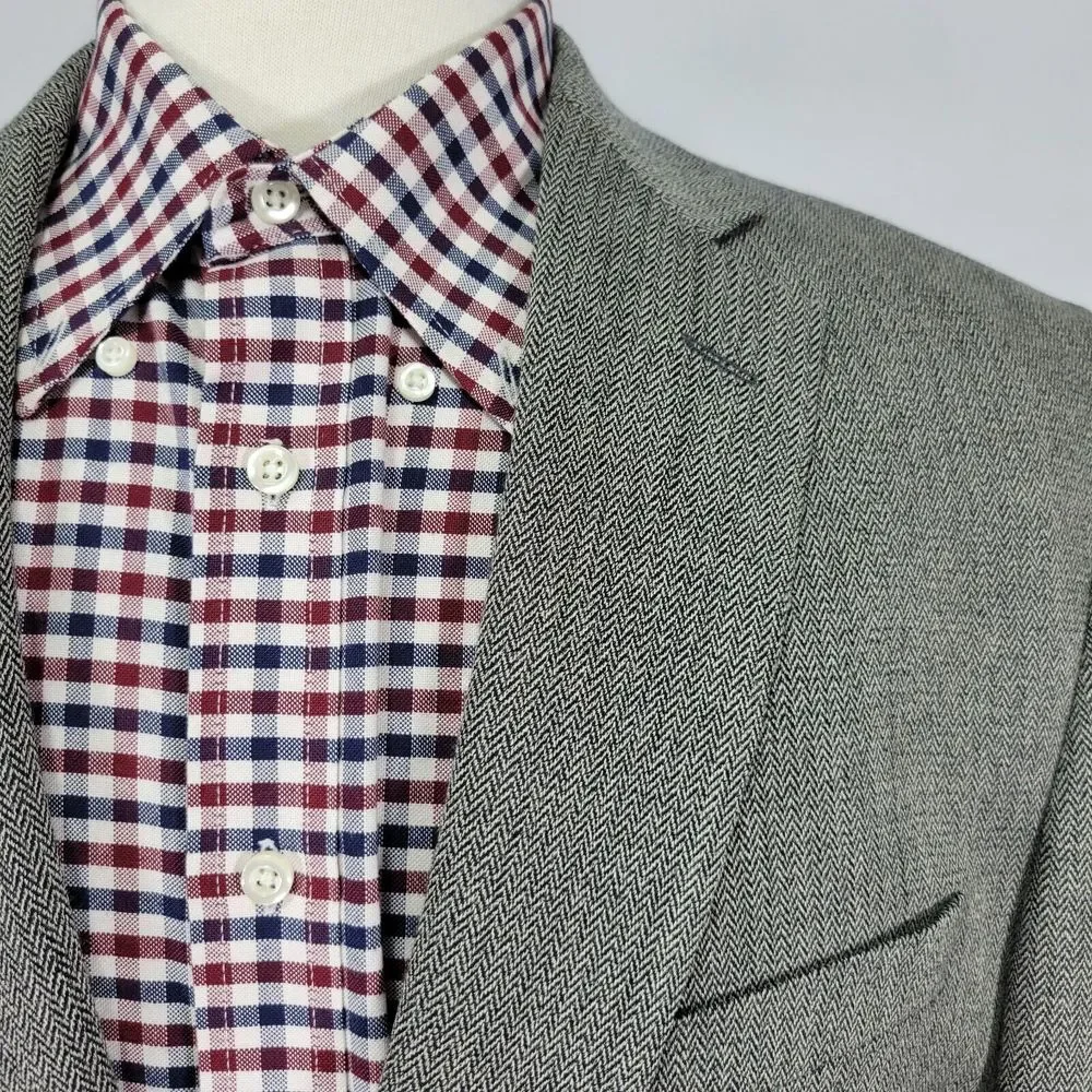 Calvin Klein Men's‎ Sport Coat Blazer Two Button Gray Herringbone Wool Size 44XL